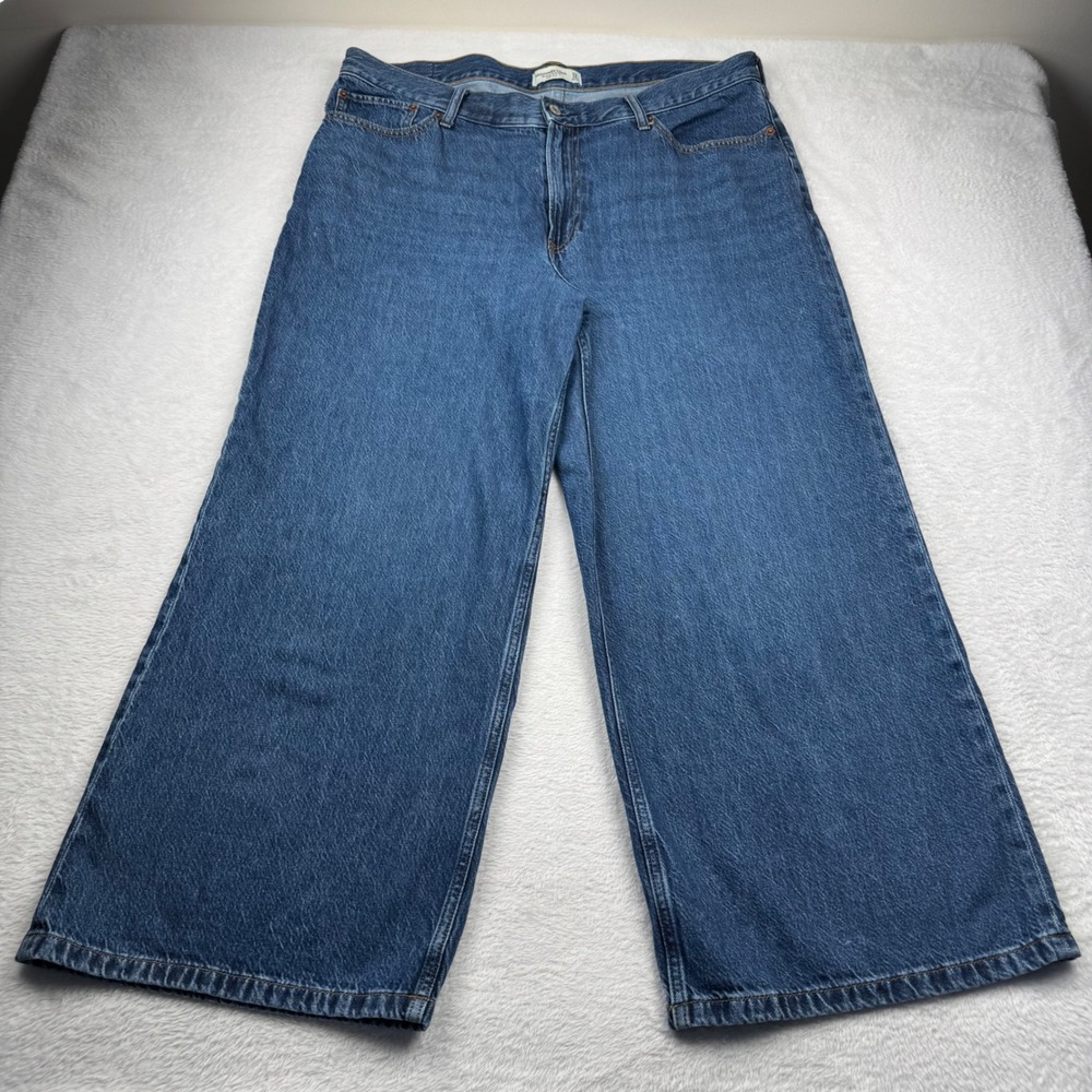 Abercrombie & Fitch The Crop Wide Leg Jeans Womens 33/16L Blue High Rise Denim
